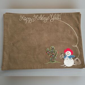 St. Nicholas Square Set Of 4 Western Christmas Placemats Cowboy Snowman